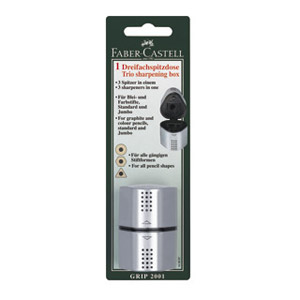 Šiljilo pvc s kutijom Grip 2001 Trio (tri rupe) Faber Castell 183897 sivo blister