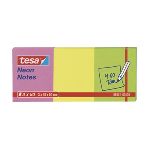 Blok samoljepljiv 40x50mm 3x80L Neon notes Tesa 56001 neon mix