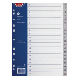 Pregrada plastična A4 brojevi 1-20 Noki 59220 siva