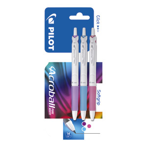 Olovka kemijska Acroball Pure White pk3 Pilot BAB-15M-BG blister
